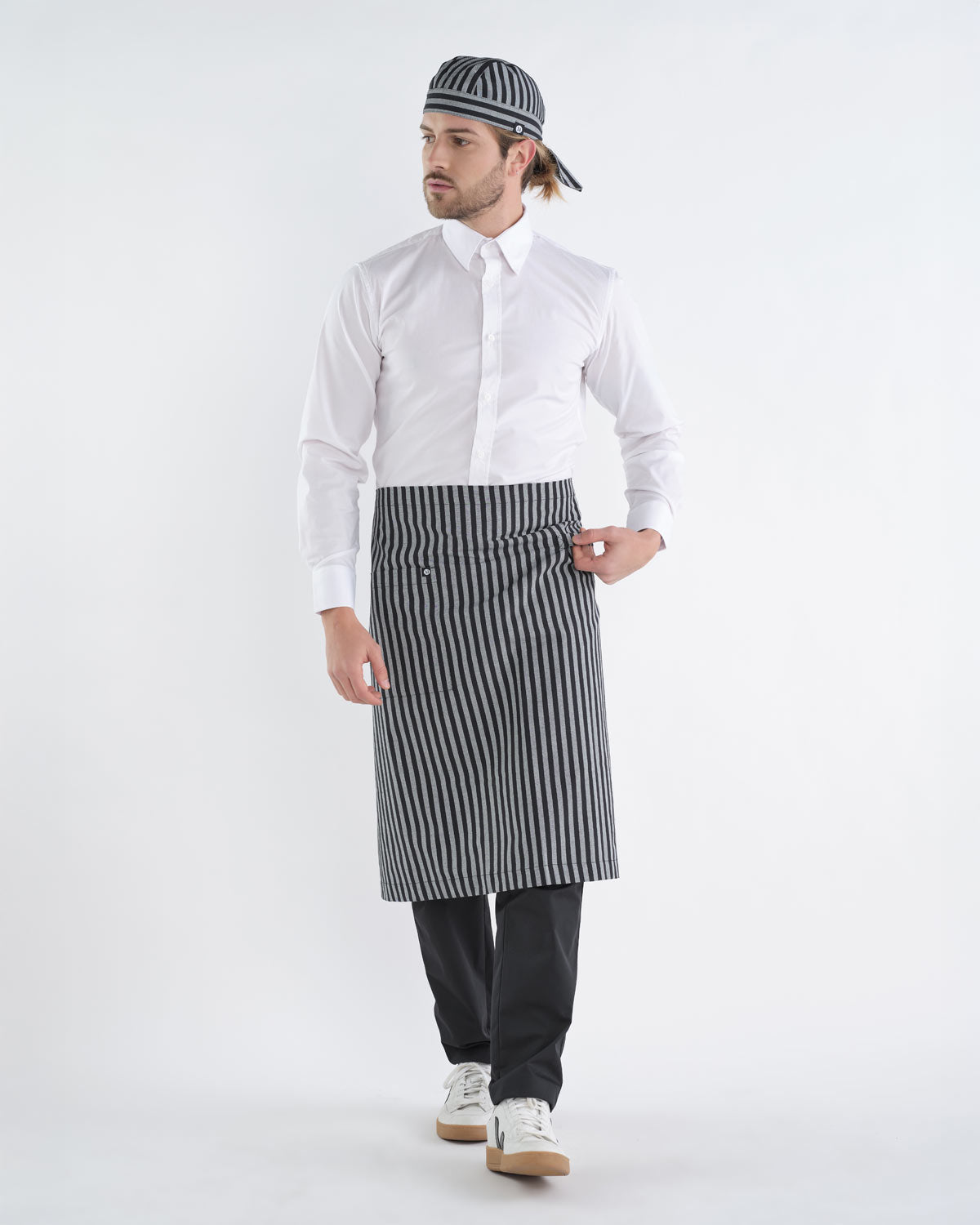 Medium Phoenix Apron Black/Grey Stripe