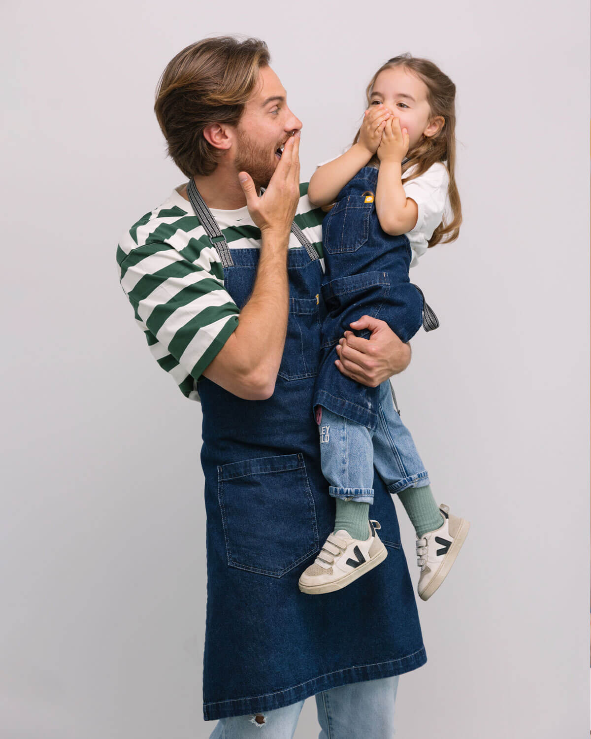 Aventais de Adulto y Niño Combo Midnight en Denim Azul Oscuro