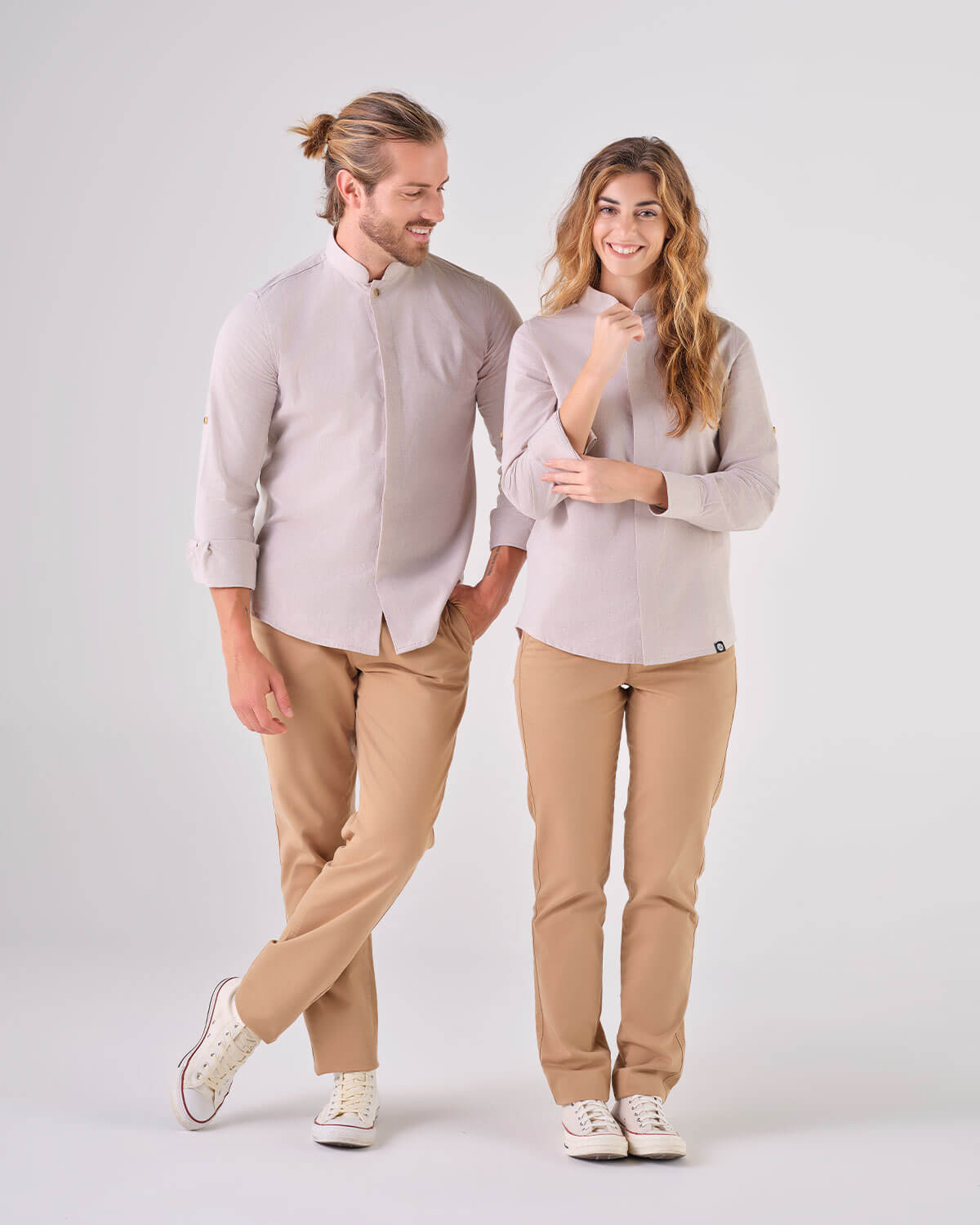 Camisa Mandarim Unisex Grace en Lino Beige