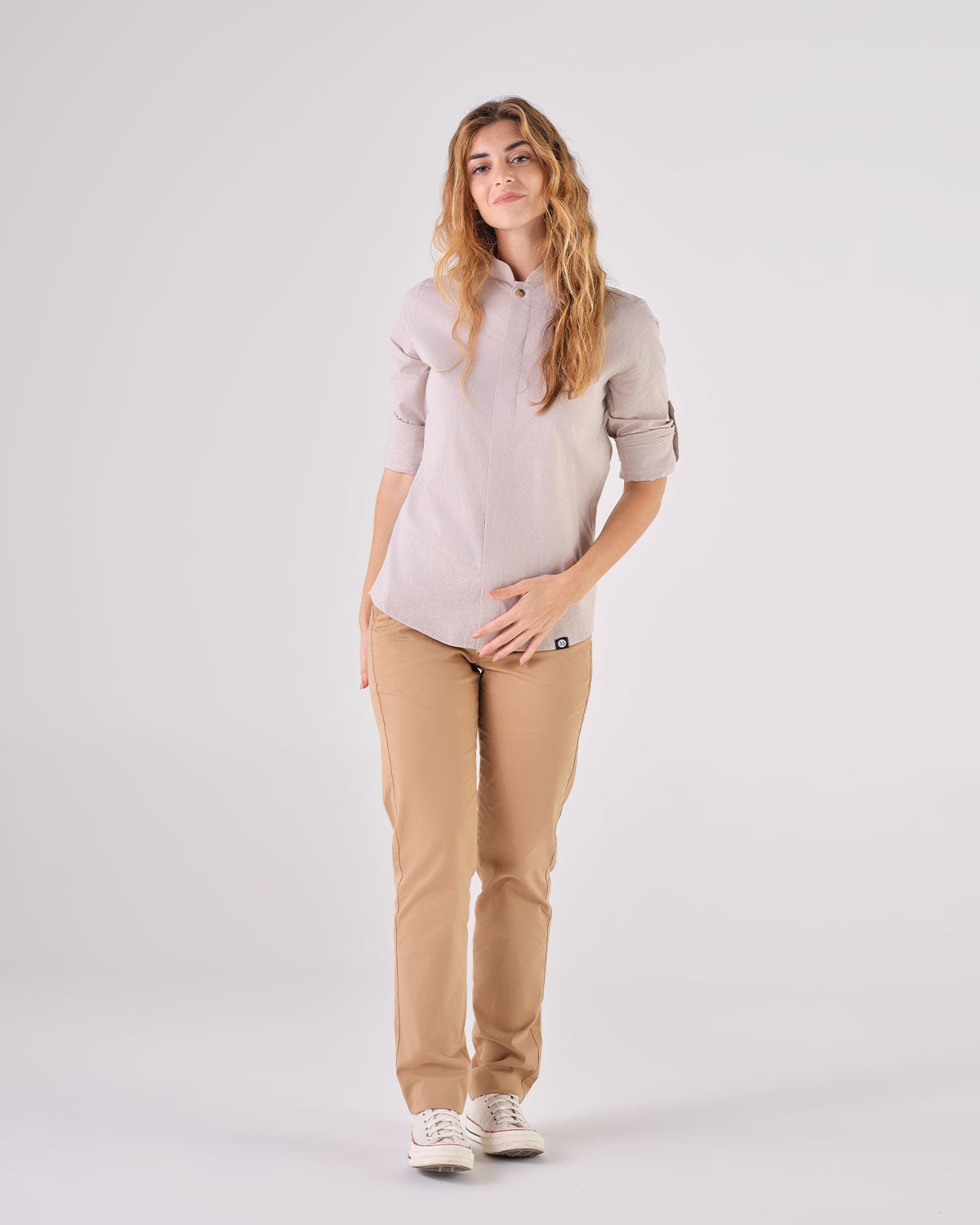 Camisa Mandarim Unisex Grace en Lino Beige