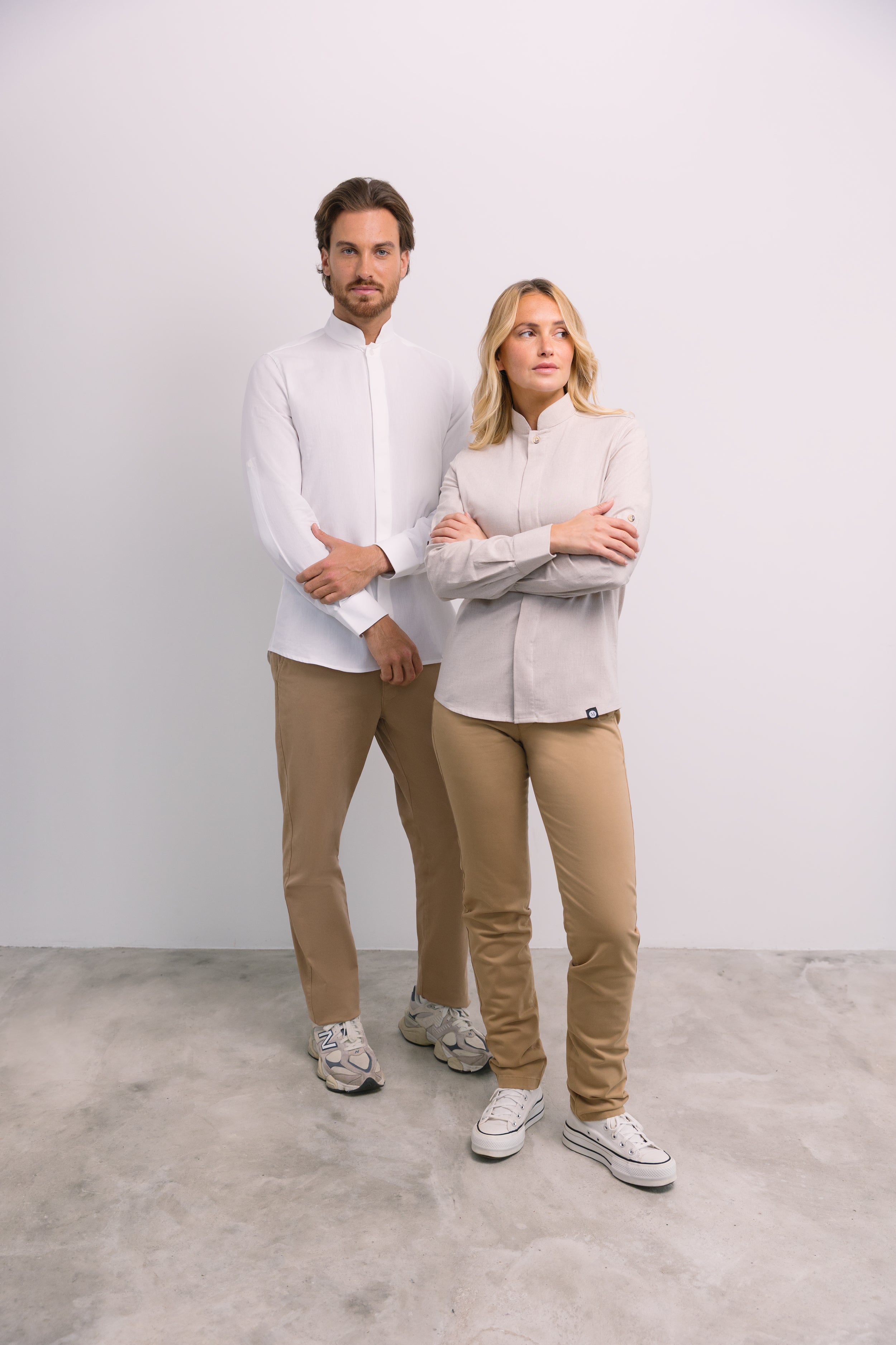 Unisex Mandarin Shirt Grace in White Linen