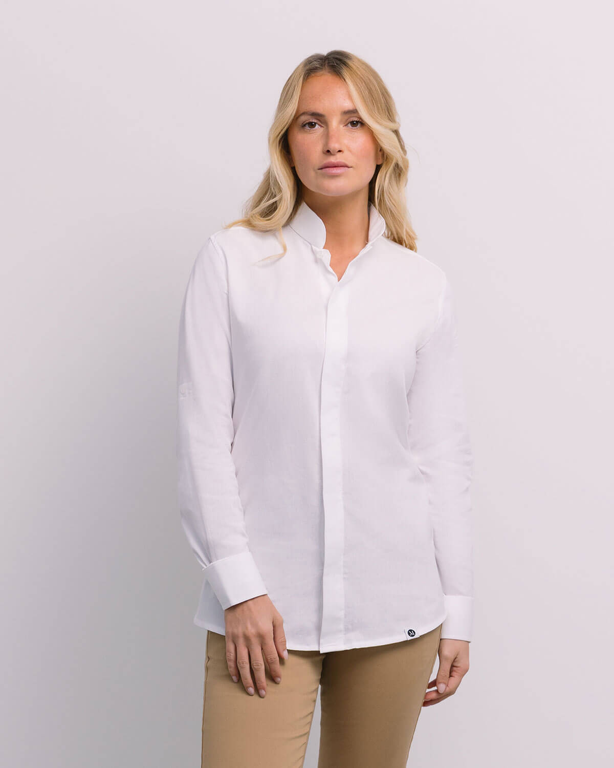 Unisex Mandarin Shirt Grace in White Linen