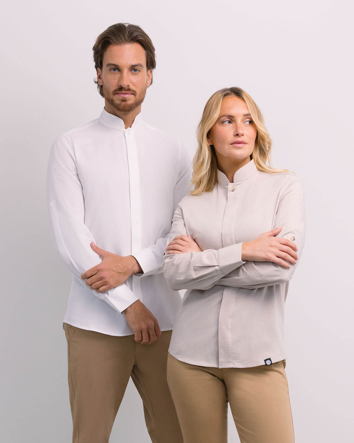 Unisex Mandarin Shirt Grace in White Linen