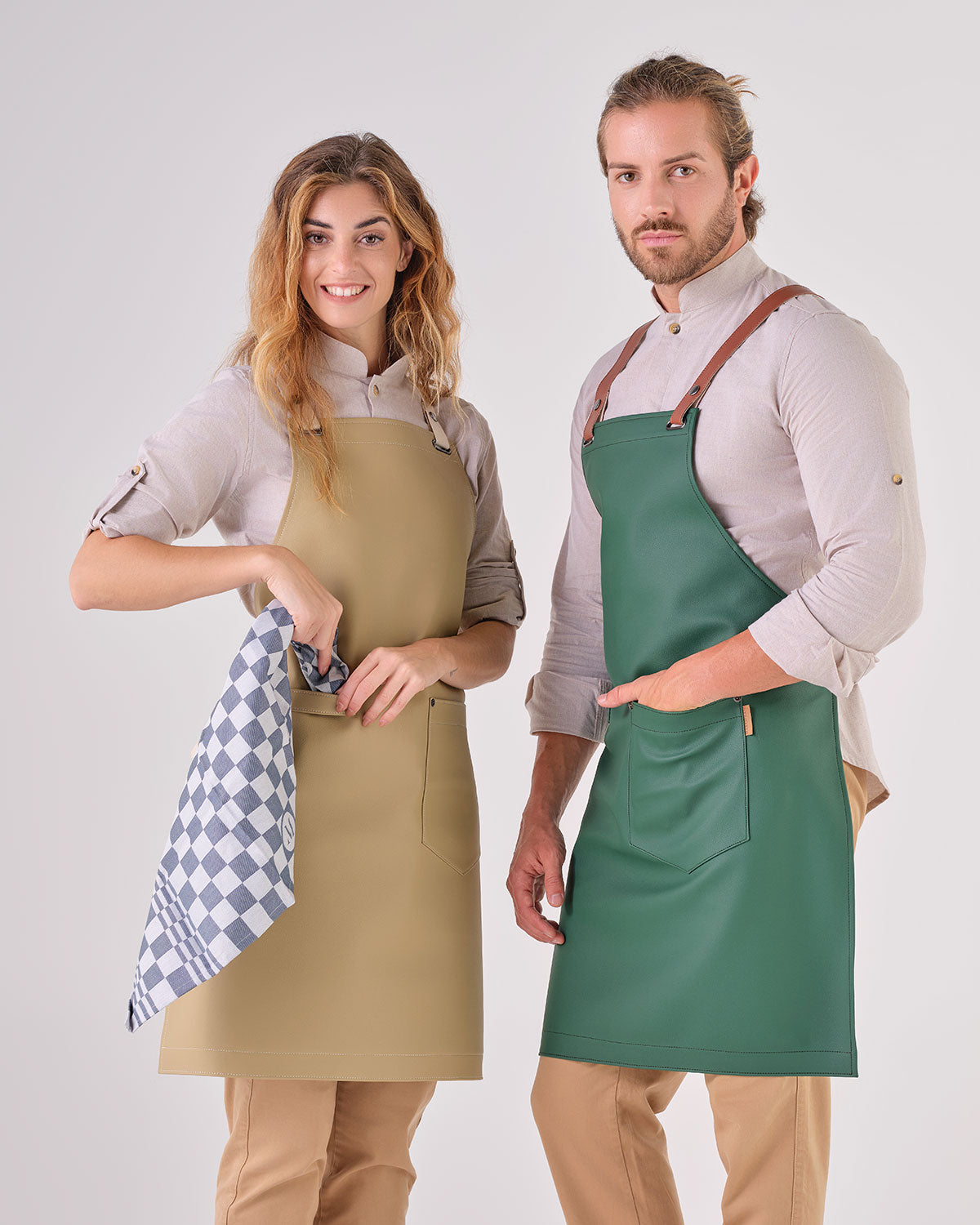 Grembiule Incrociato Eco-Pelle Castanho Caramelo