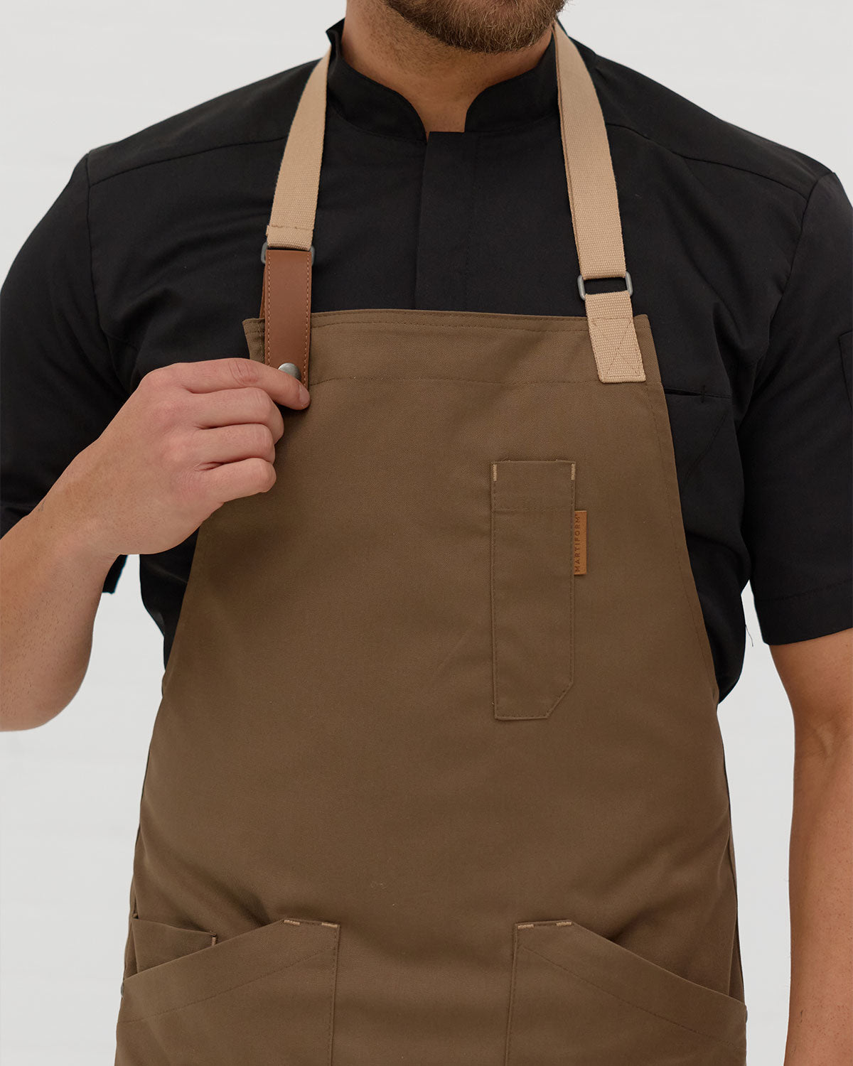 Brownish Green Retro-Neck Apron with Beige Straps
