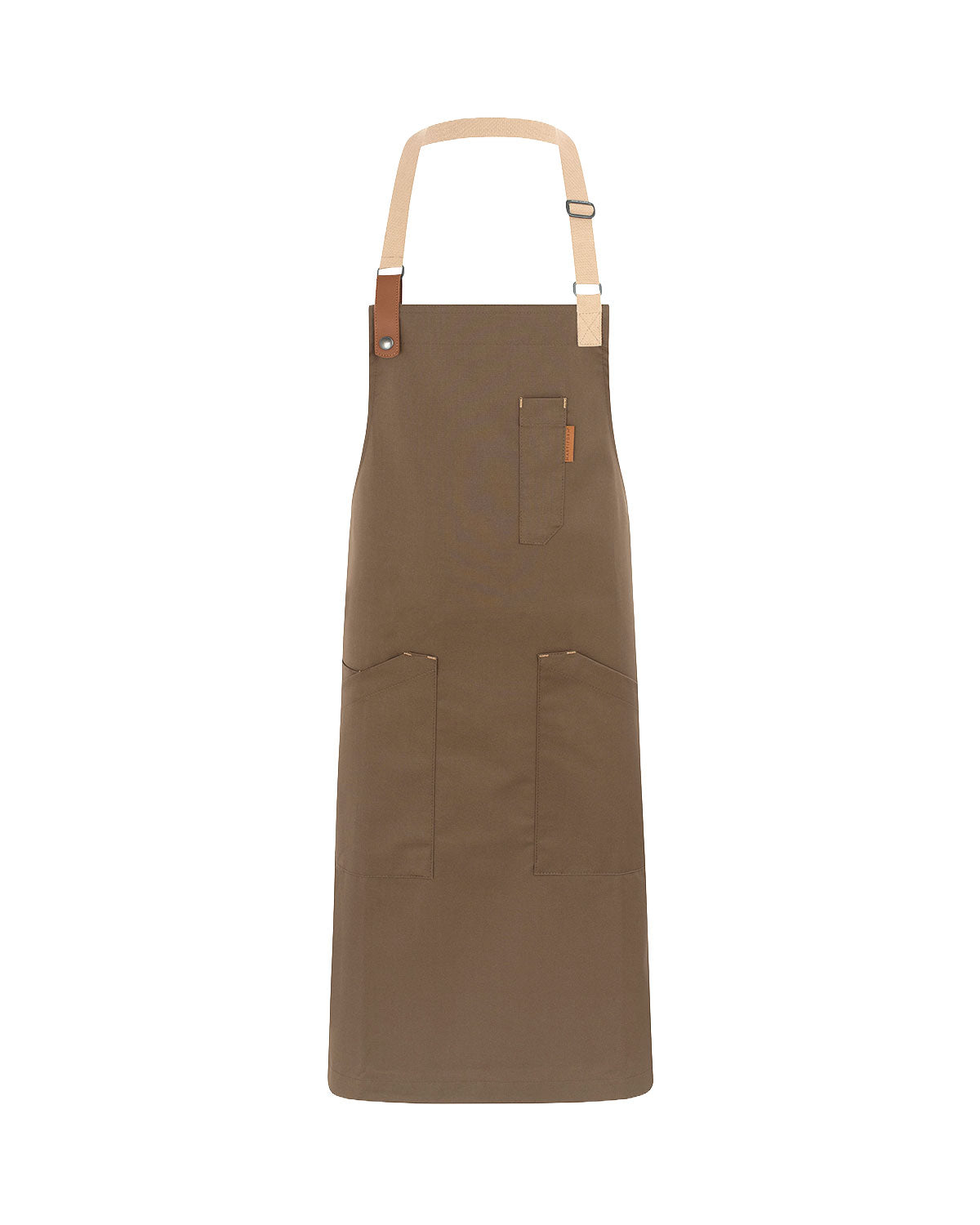 Brownish Green Retro-Neck Apron with Beige Straps