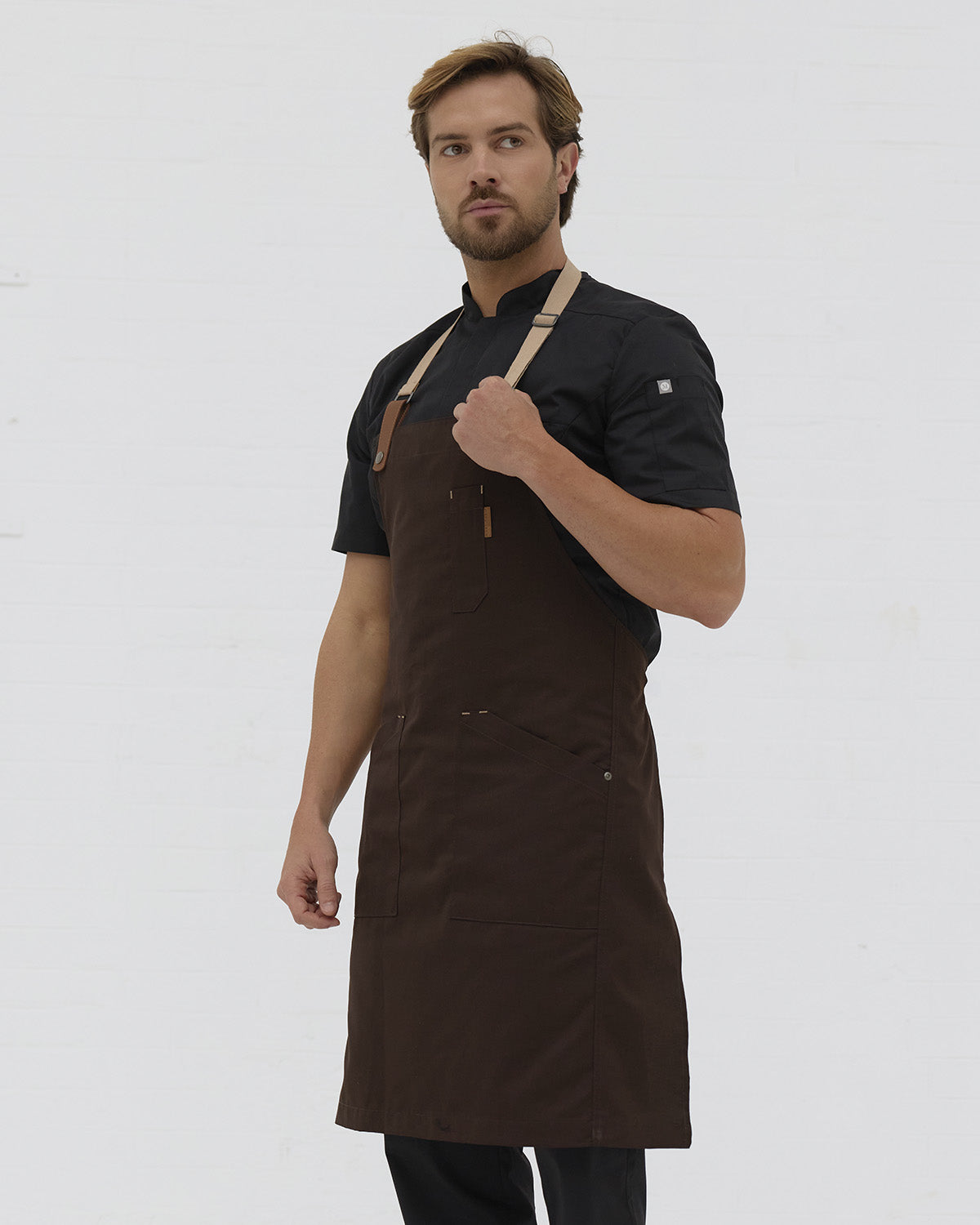 Tablier Retro-Neck Marron avec Lanières Beige