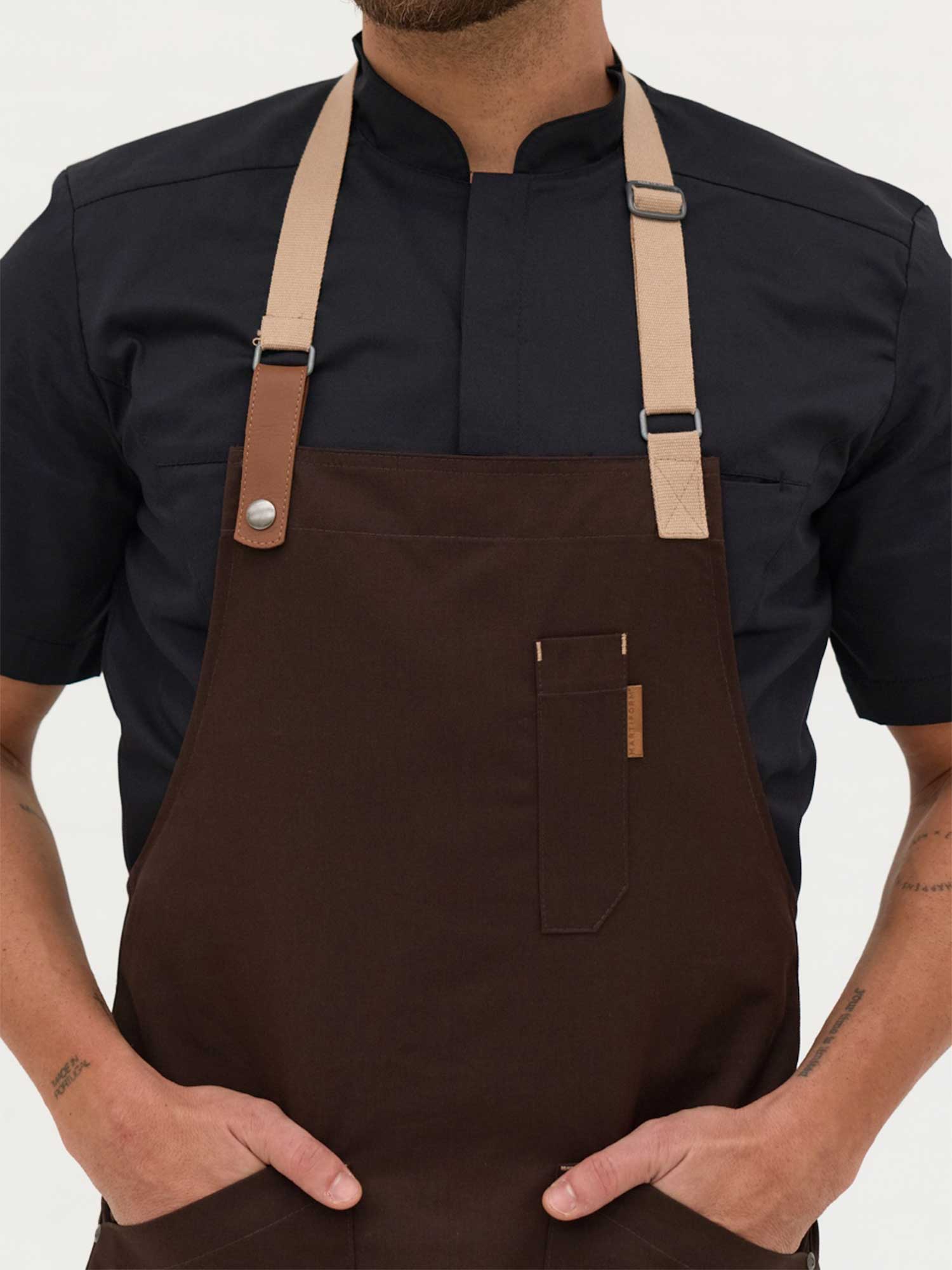 Brown Retro-Neck Apron with Beige Straps
