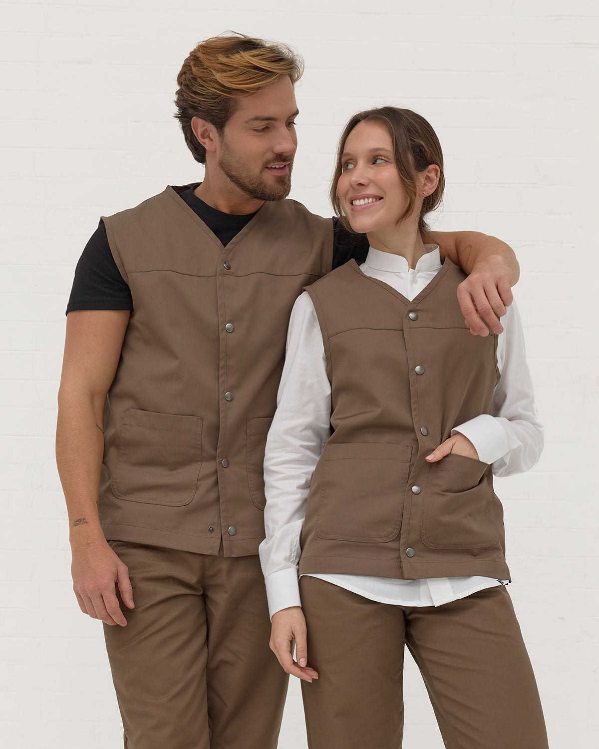 Chaleco Unisex Worker Vest Verde Marrón Claro