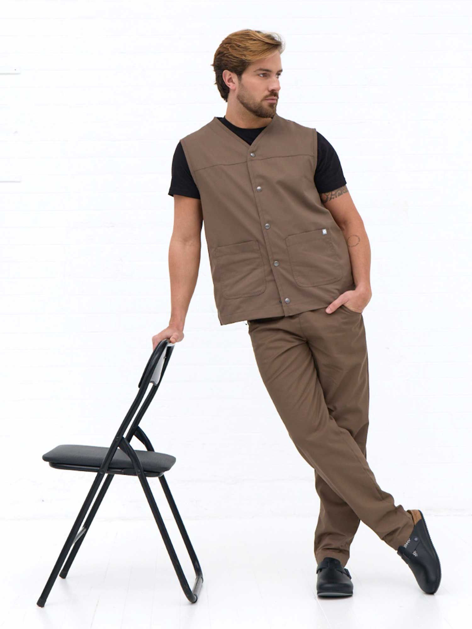 Chaleco Unisex Worker Vest Verde Marrón Claro